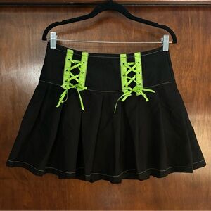 Royal Bones Black Pleated Skirt with Neon Green Laces size M